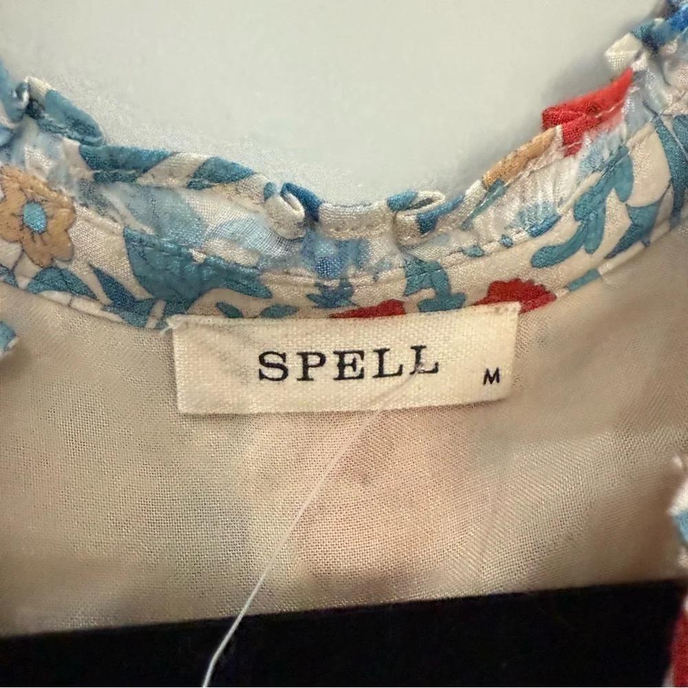 Spell Dress Village Mini Ruffle in Sky Blue Red Floral